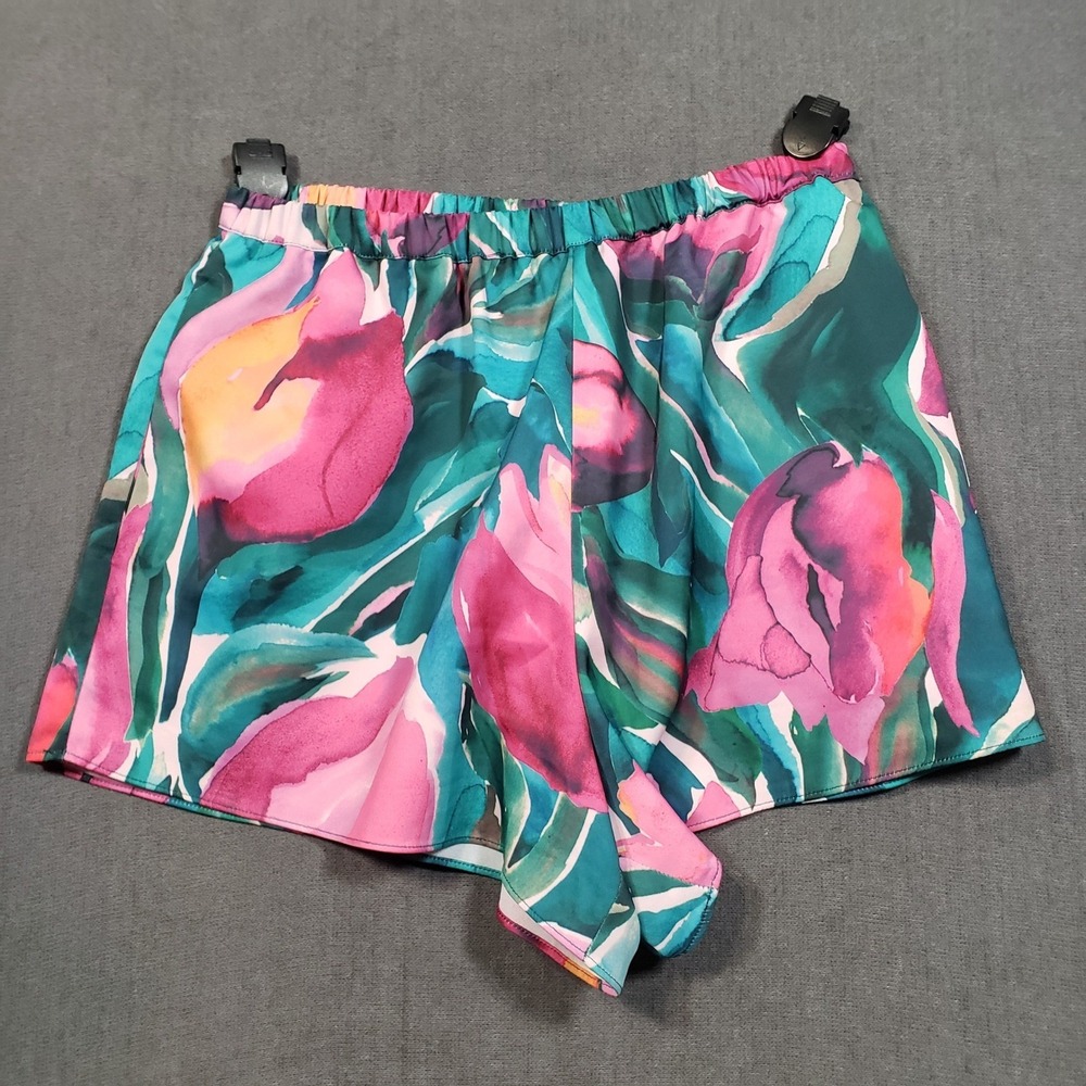 Fabletics‎ Floral Tulip Shorts Womens Small Pink Teal Elastic Waist Recycled